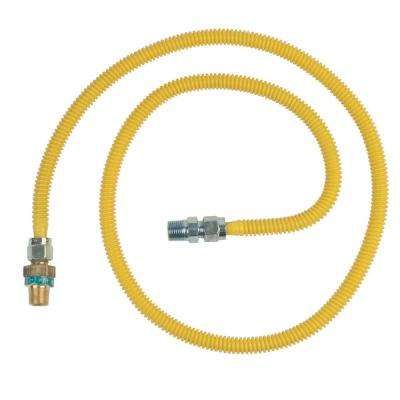 Yellow corrugated stainless-steel gas tubing with metal connectors