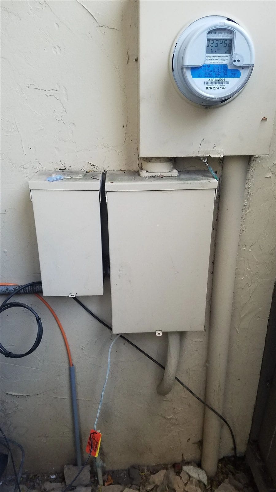 Exterior electric meter and service equipment with damaged enclosure covers