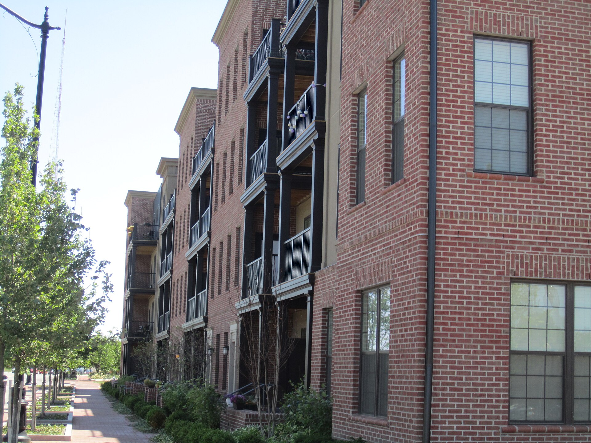 Brick residential buildings and streetscape in Grandview Yard